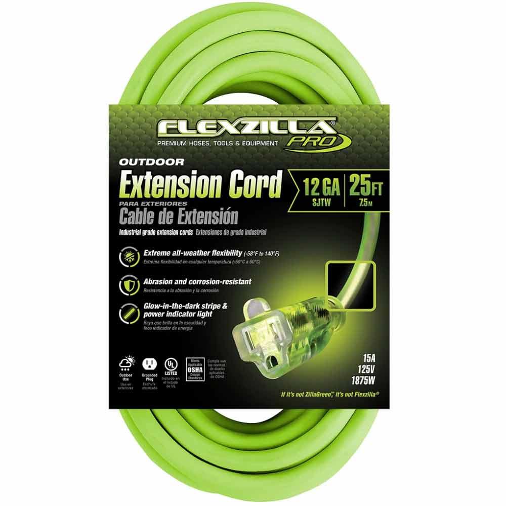 Prime Wire And Cable FZ512825 25 ft. Outdoor Heavy Duty Flexzilla Pro  Extension Cord - 12/3 Gauge - SJTW - Green - Bees Lighting