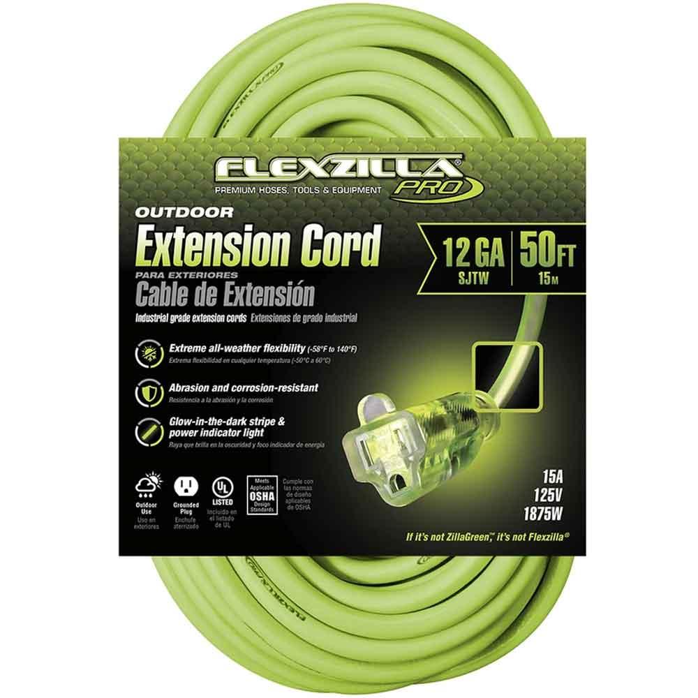 Prime Wire And Cable FZ512830 50 ft. Outdoor Heavy Duty FlexzillaÂ® Pro Extension  Cord - 12/3 Gauge - SJTW - Green - Bees Lighting