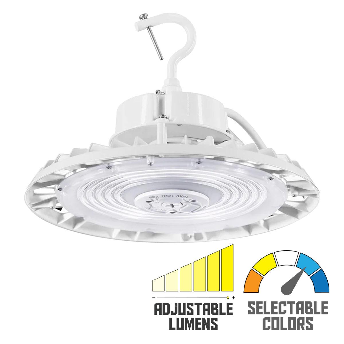 High Bay UFO LED Light Dual Selectable 240 Watts 35K 40K 50K CCT 36 000 Lumens White Finish 120 277V