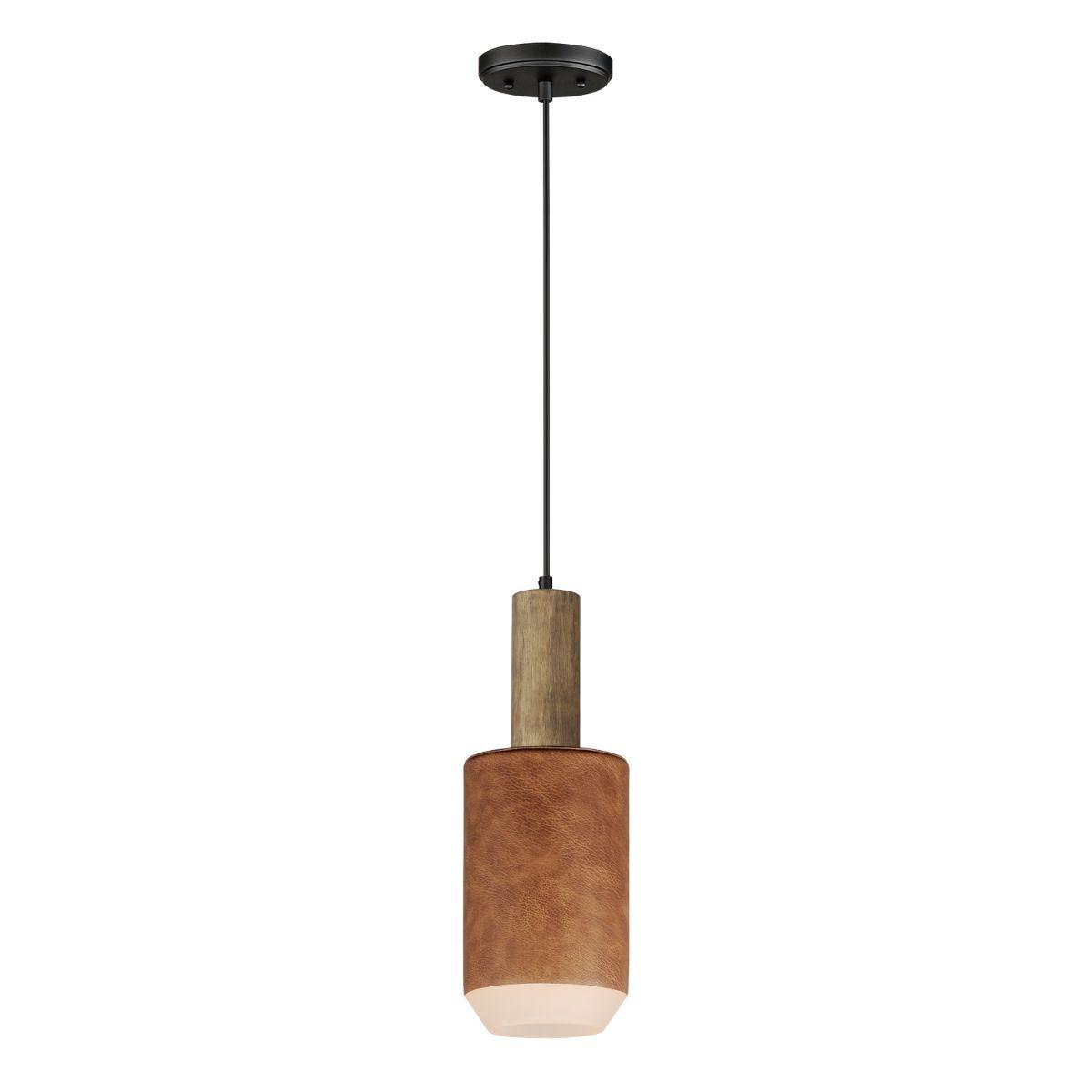 SCOUT 7 in. LED Pendant Light Weathered Wood & Tan Leather - Bees Lighting