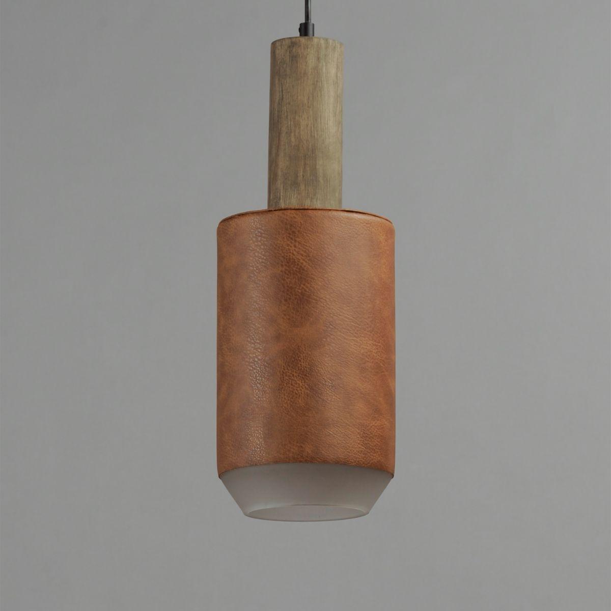 SCOUT 7 in. LED Pendant Light Weathered Wood & Tan Leather - Bees Lighting