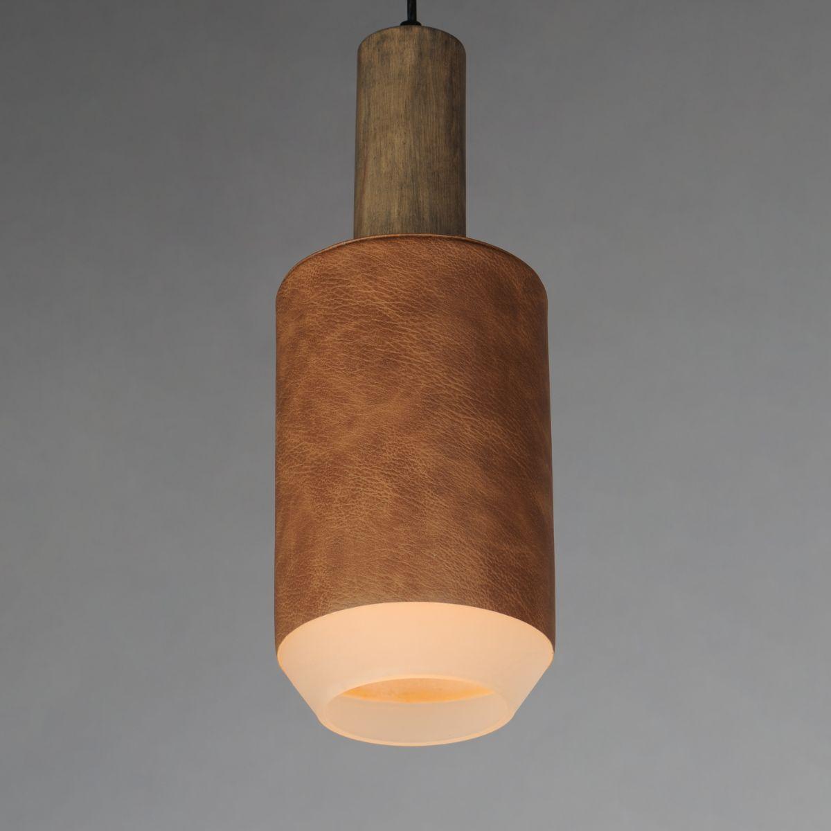 SCOUT 7 in. LED Pendant Light Weathered Wood & Tan Leather - Bees Lighting