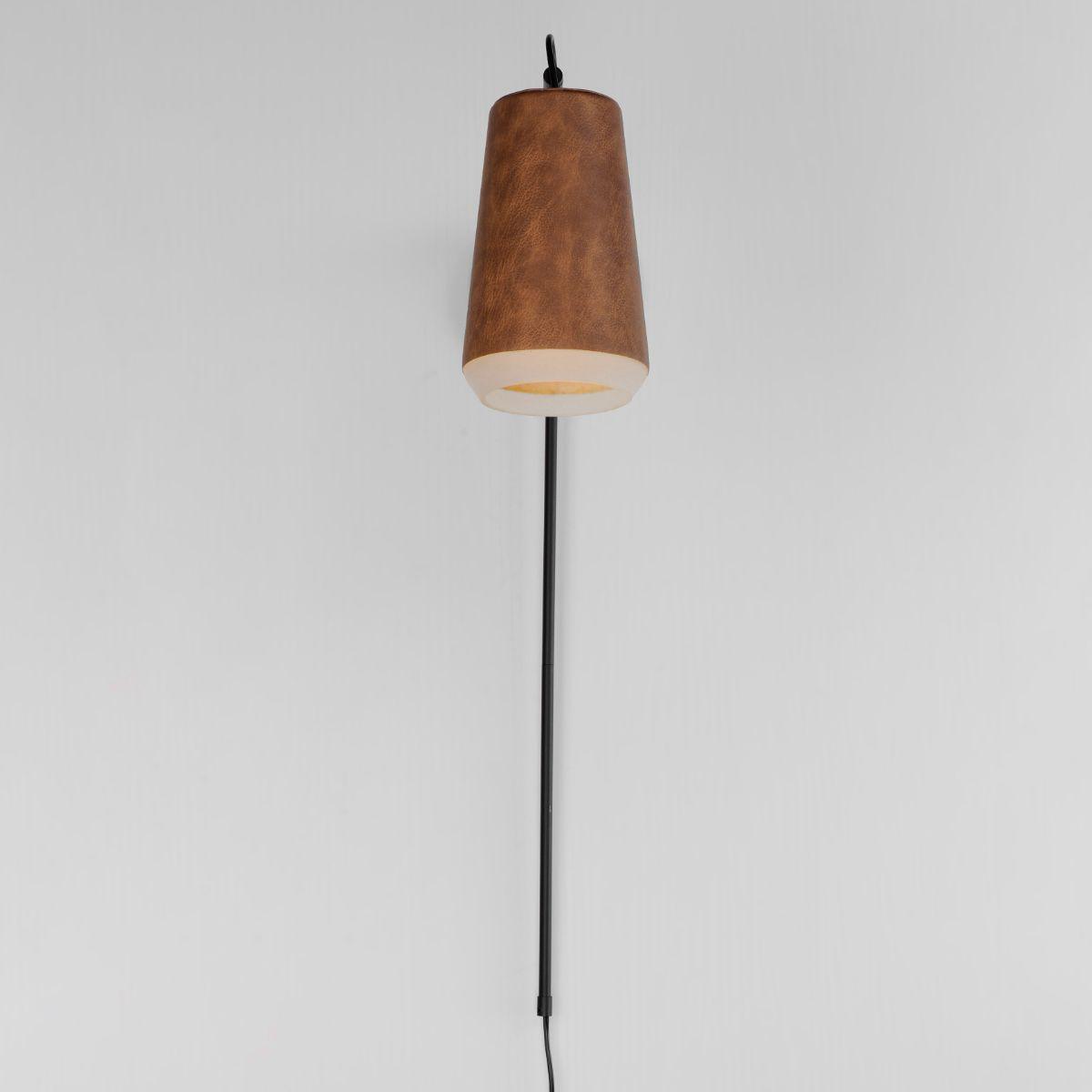 SCOUT 32 in. LED Plug In Swing Arm Wall Sconce Weathered Wood & Tan Leather - Bees Lighting