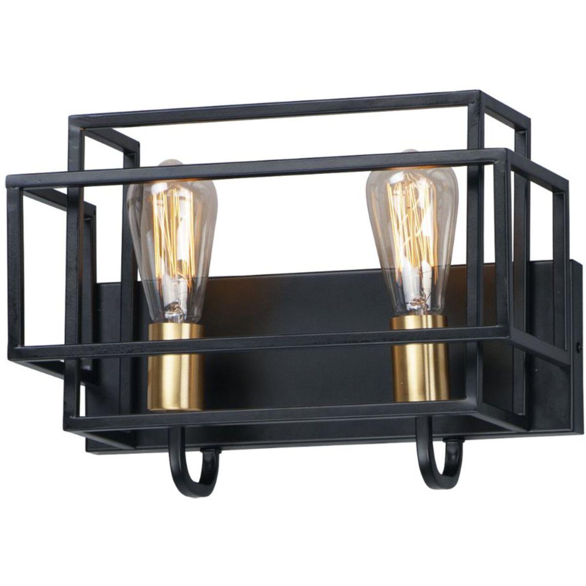 Liner 14 in. 2 Lights Vanity Light Black & Satin Brass Finish - Bees Lighting