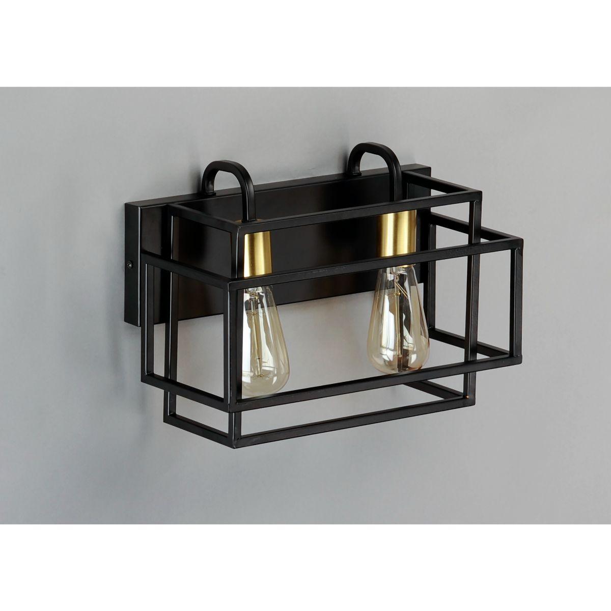 Liner 14 in. 2 Lights Vanity Light Black & Satin Brass Finish - Bees Lighting