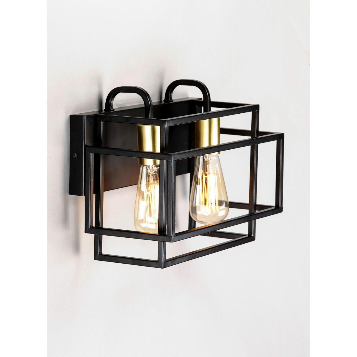 Liner 14 in. 2 Lights Vanity Light Black & Satin Brass Finish - Bees Lighting