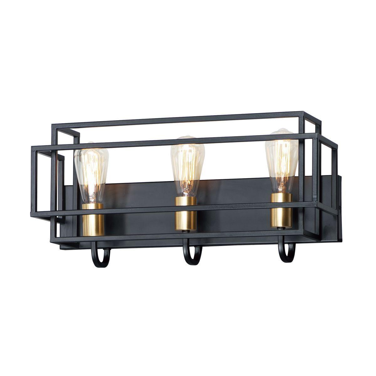 Liner 21 in. 3 Lights Vanity Light Black & Satin Brass Finish - Bees Lighting