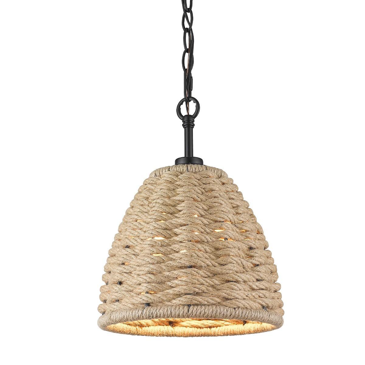 Hathaway 10 in. Pendant Light Black Finish Beige Shade - Bees Lighting