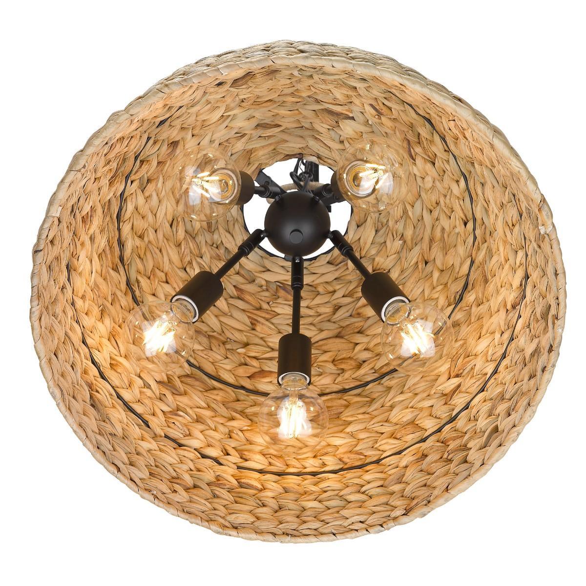 Rue 21 in. 5 Lights Pendant Light Black finish Woven Grass - Bees Lighting