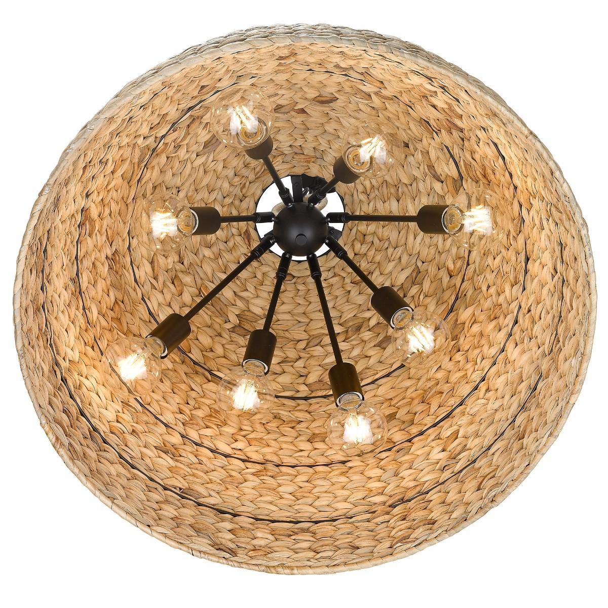 Rue 27 in. 8 Lights Pendant Light Black finish Woven Grass - Bees Lighting