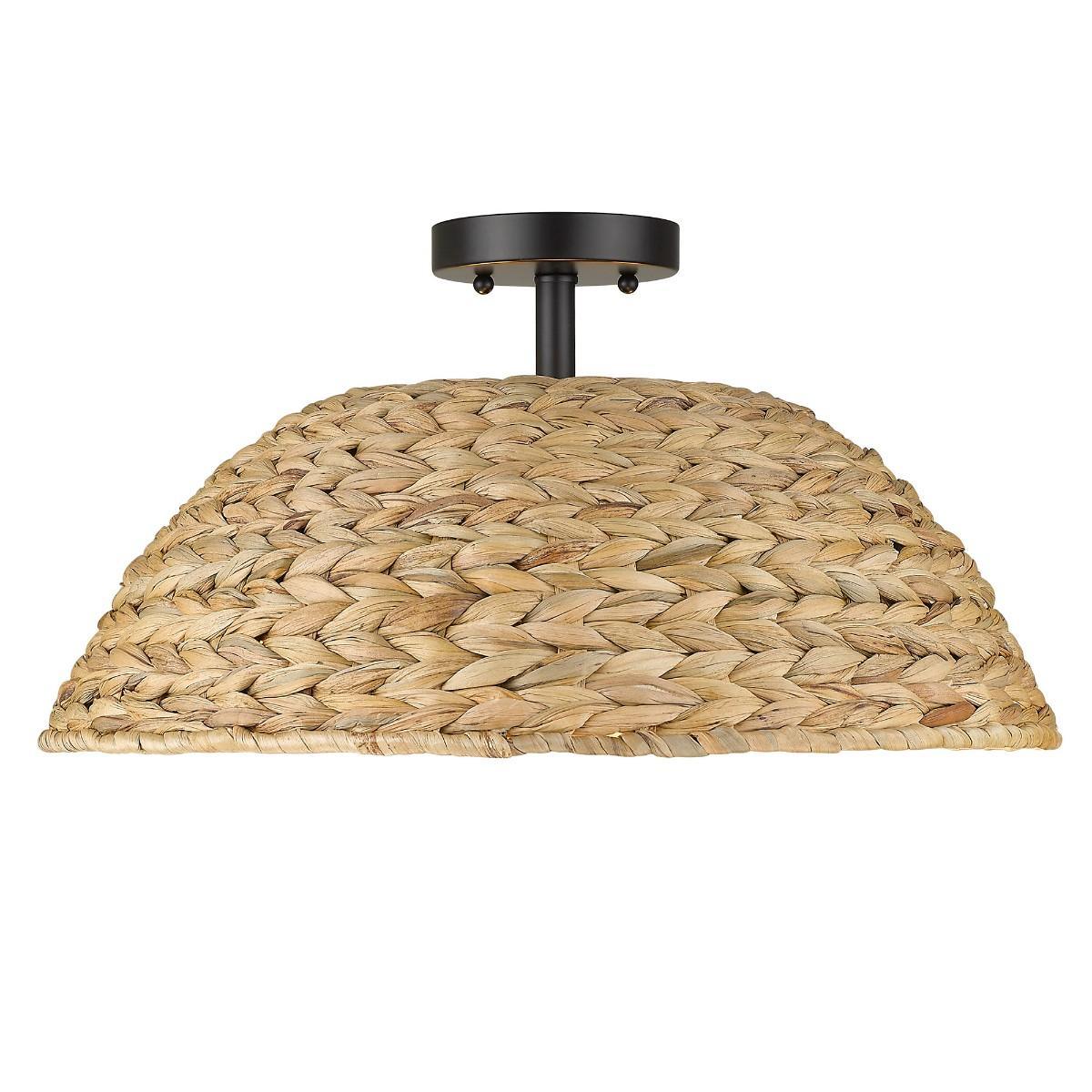 Rue 19 in. 3 Lights Semi Flush Mount Light Black finishWoven Grass - Bees Lighting