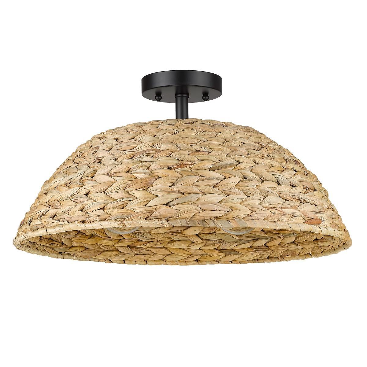 Rue 19 in. 3 Lights Semi Flush Mount Light Black finishWoven Grass - Bees Lighting