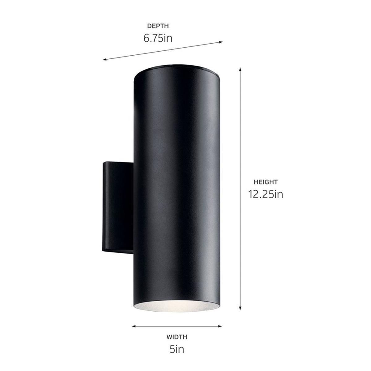 12 Inch 1 Light LED Outdoor Cylinder Wall Light 925 Lumens 3000K Black finish - Bees Lighting