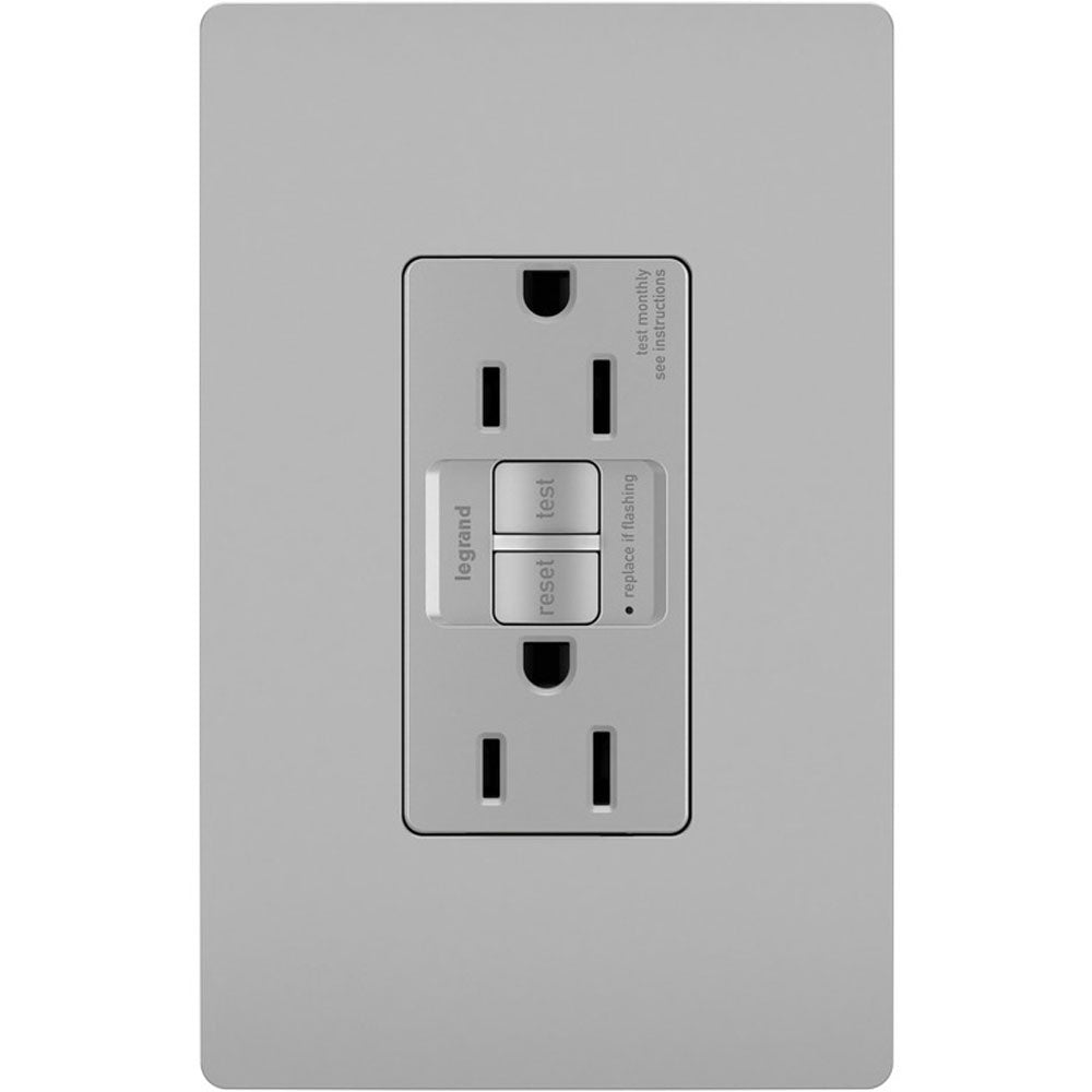 radiant 15A GFCI Self-Test Decorator Duplex Receptacle, Gray