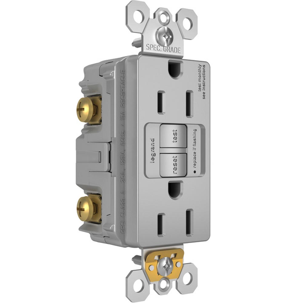 radiant 15A GFCI Self-Test Decorator Duplex Receptacle, Gray