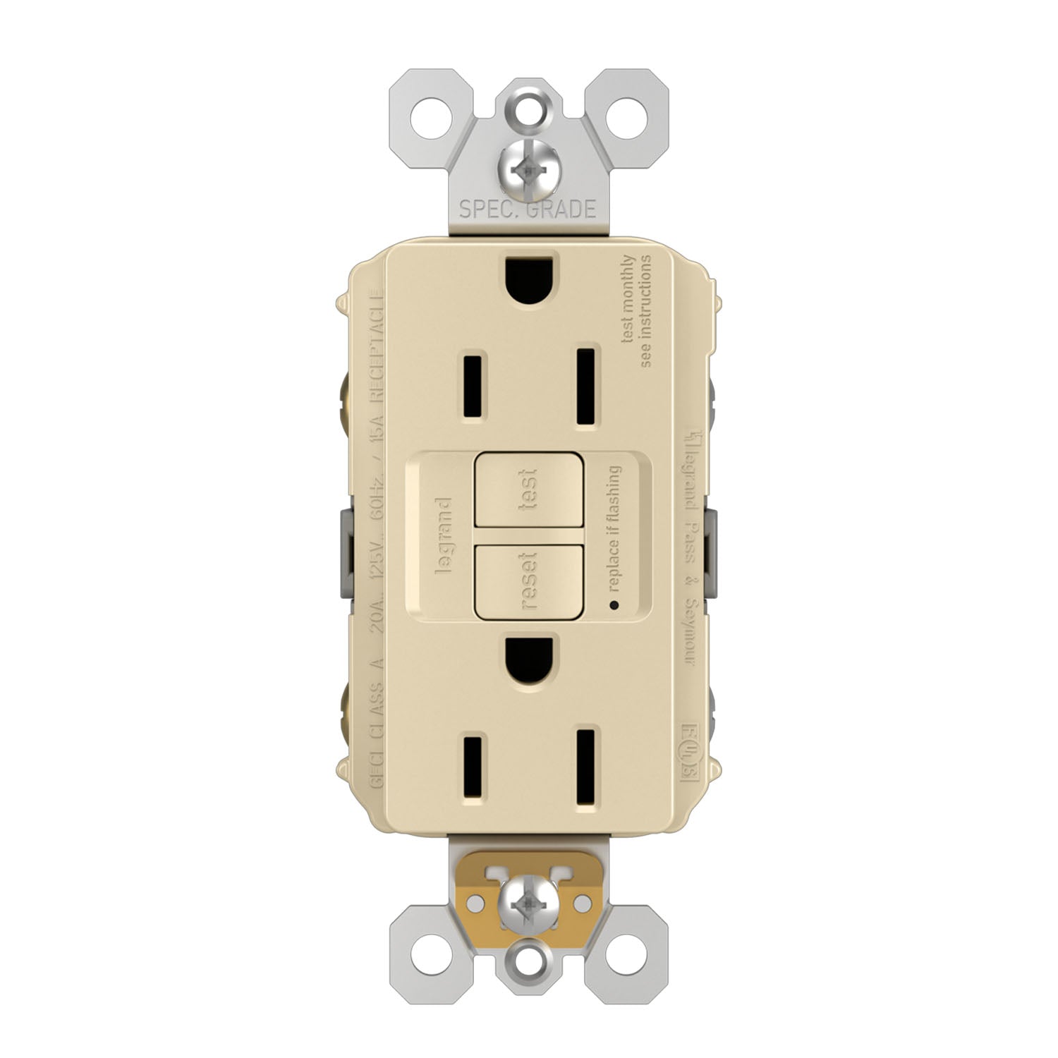 radiant 15A GFCI Self-Test Decorator Duplex Receptacle, Ivory