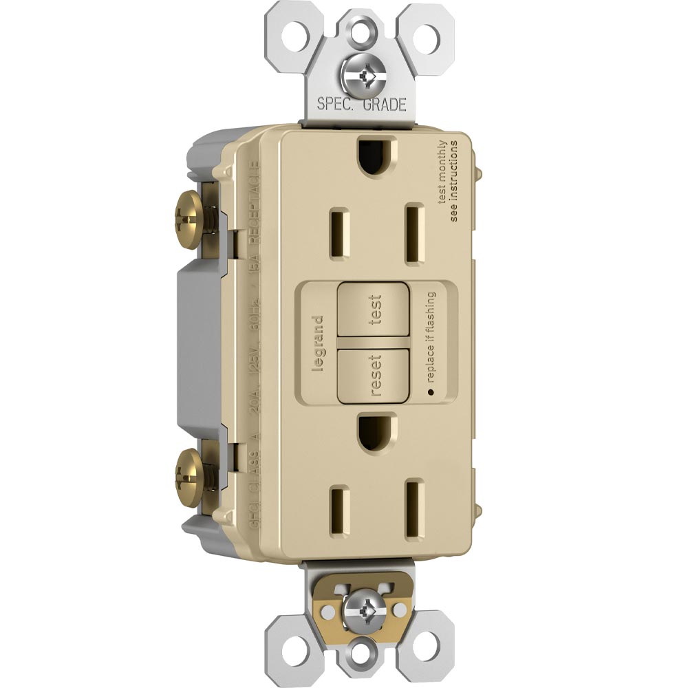 radiant 15A GFCI Self-Test Decorator Duplex Receptacle, Ivory