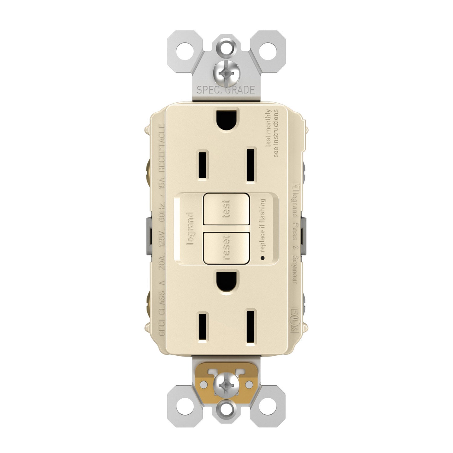 radiant 15A GFCI Self-Test Decorator Duplex Receptacle, Light Almond