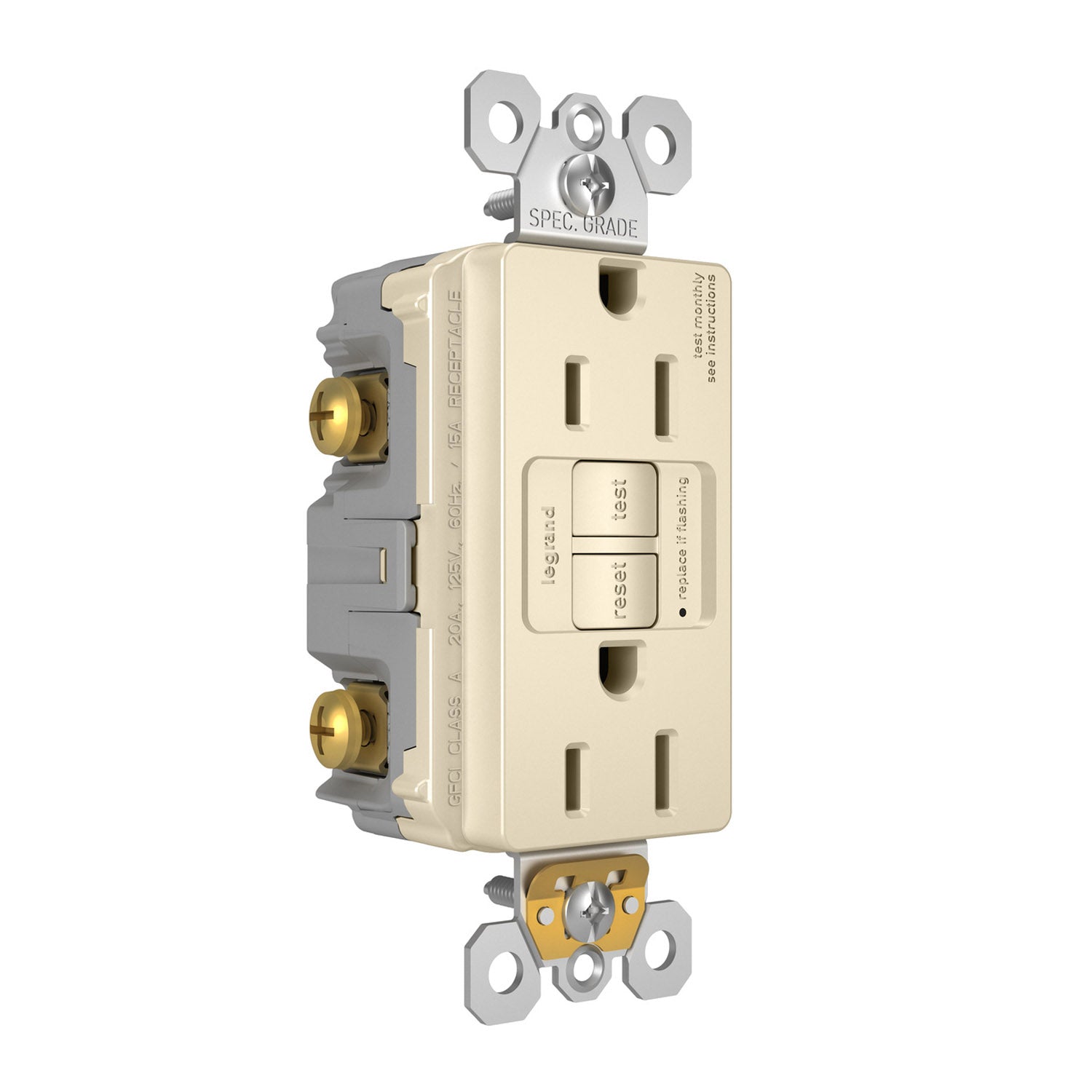 radiant 15A GFCI Self-Test Decorator Duplex Receptacle, Light Almond