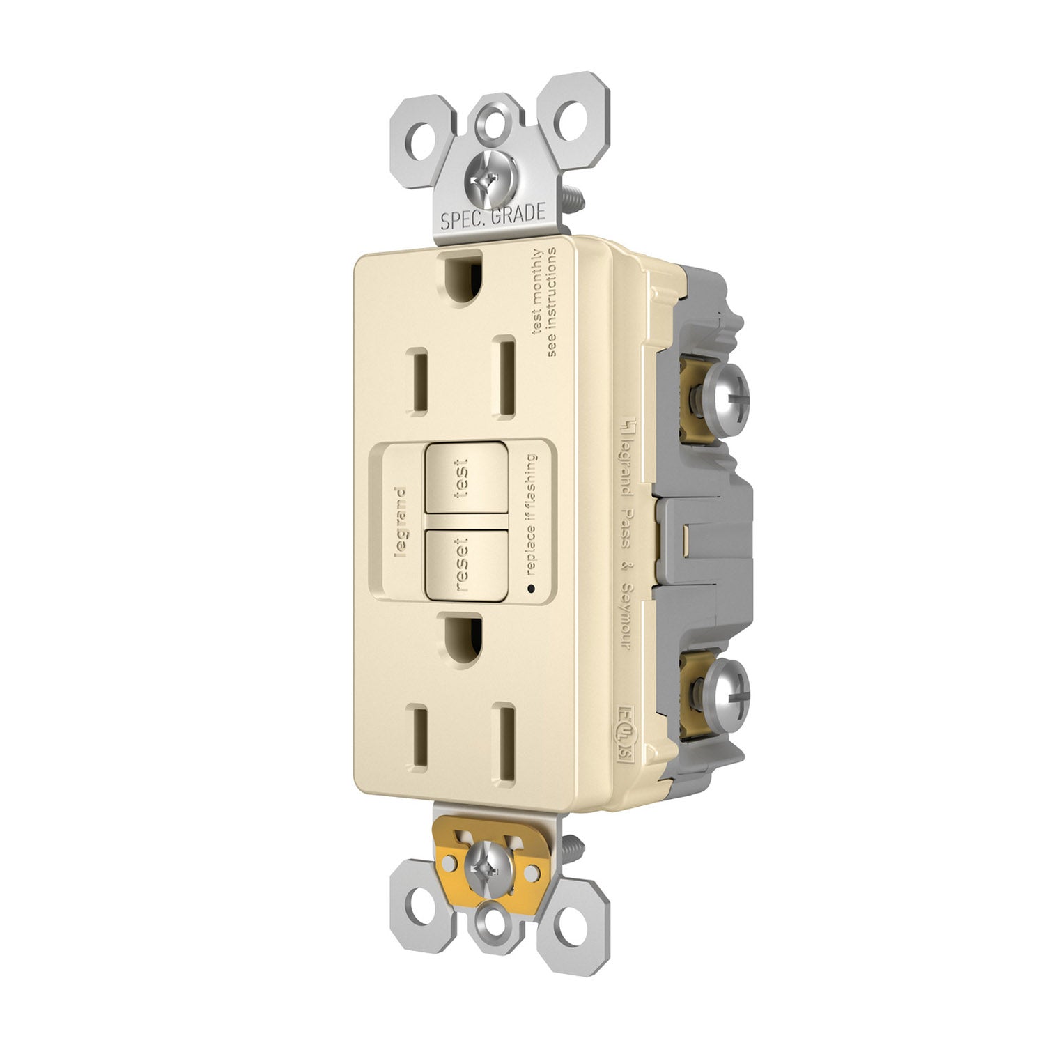 radiant 15A GFCI Self-Test Decorator Duplex Receptacle, Light Almond