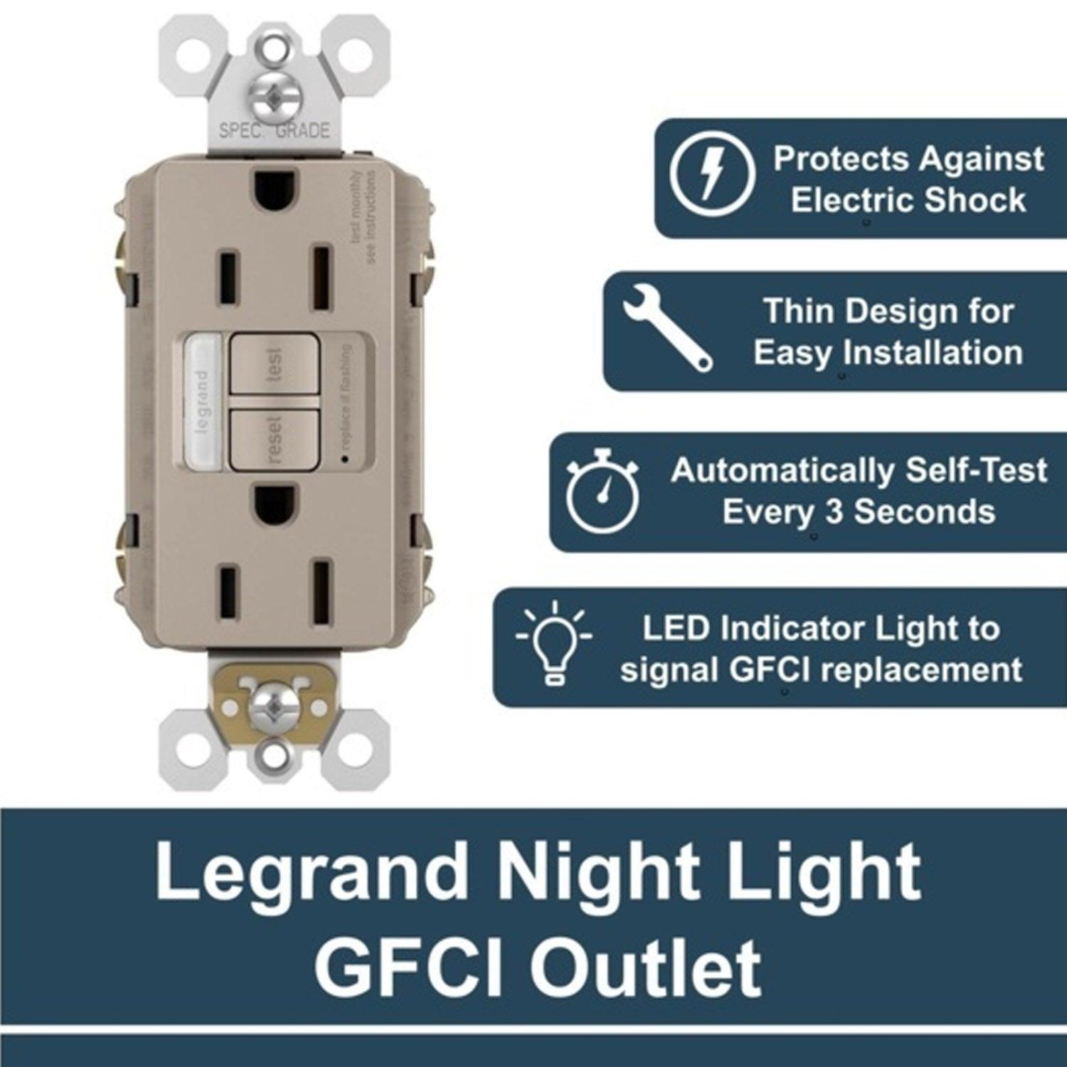 radiant Tamper-Resistant 15A GFCI Receptacle with Night Light, Nickel - Bees Lighting