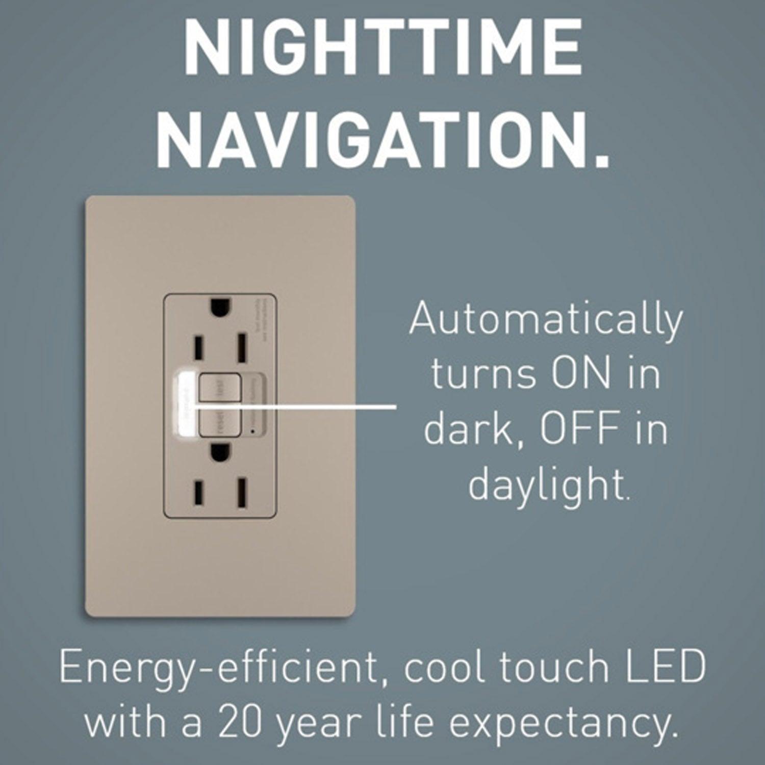 radiant Tamper-Resistant 15A GFCI Receptacle with Night Light, Nickel - Bees Lighting