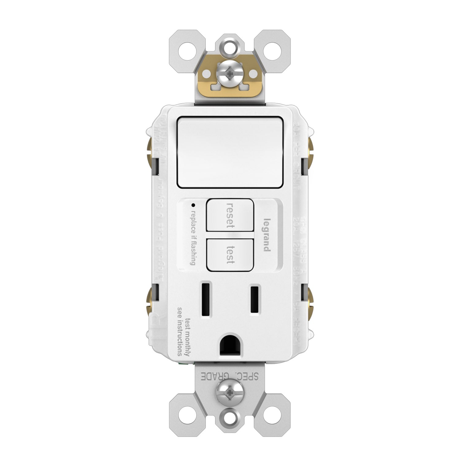 radiant Single Pole Switch and Tamper-Resistant 15A GFCI Receptacle, White