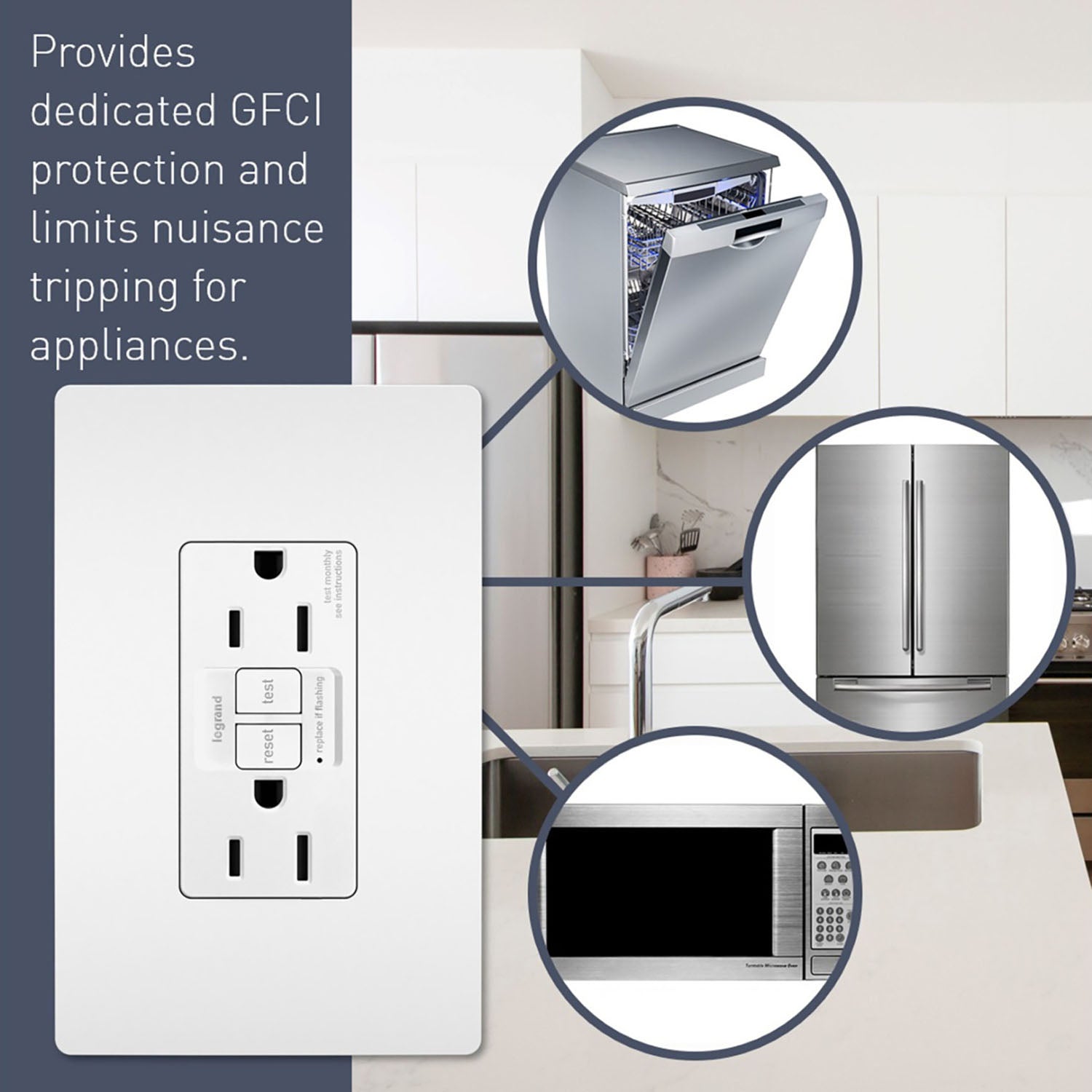 radiant Tamper-Resistant Sensitive Appliance 15A Self-Test GFCI Receptacle, White - Bees Lighting