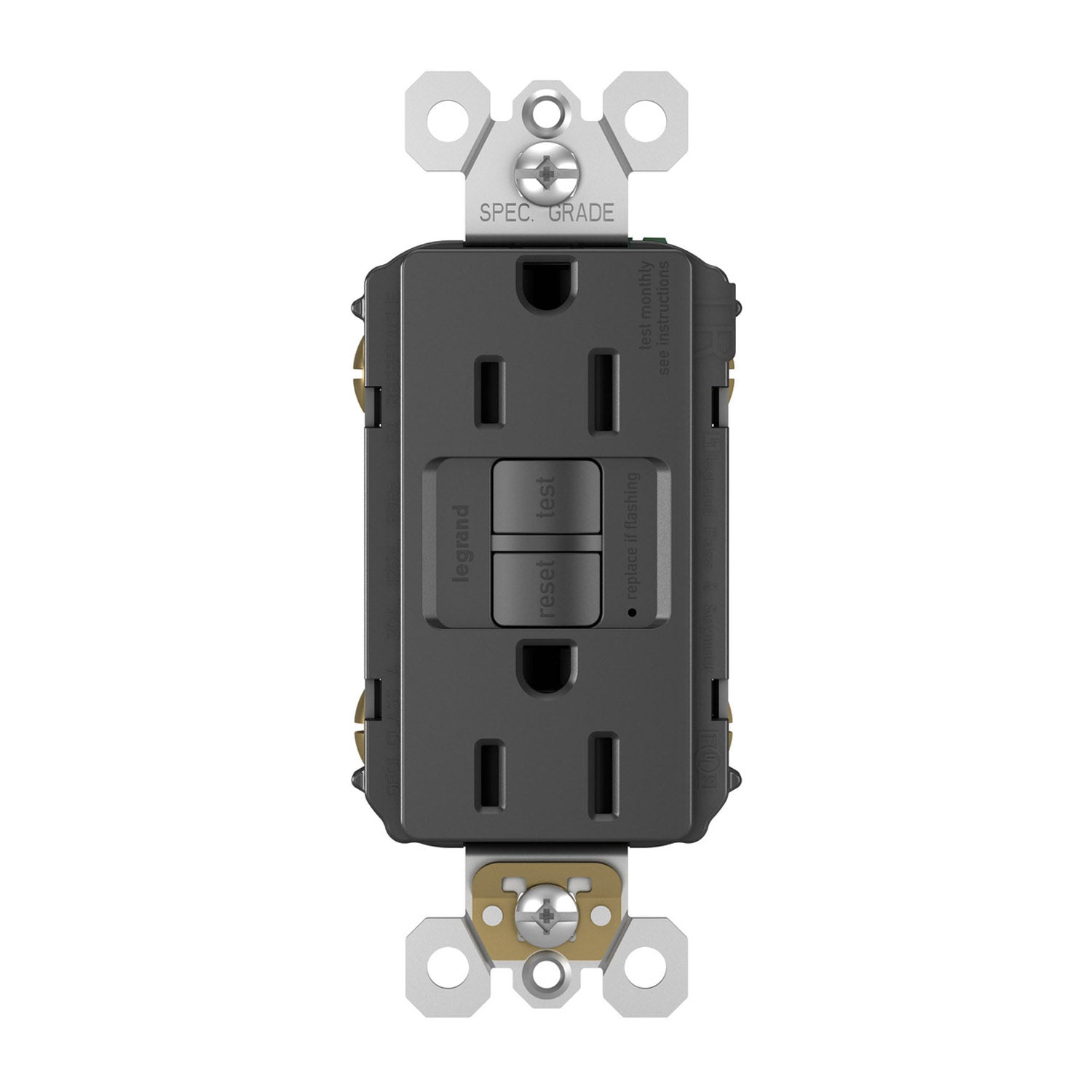 radiant Tamper-Resistant 15A Duplex Self-Test GFCI Receptacle, Black