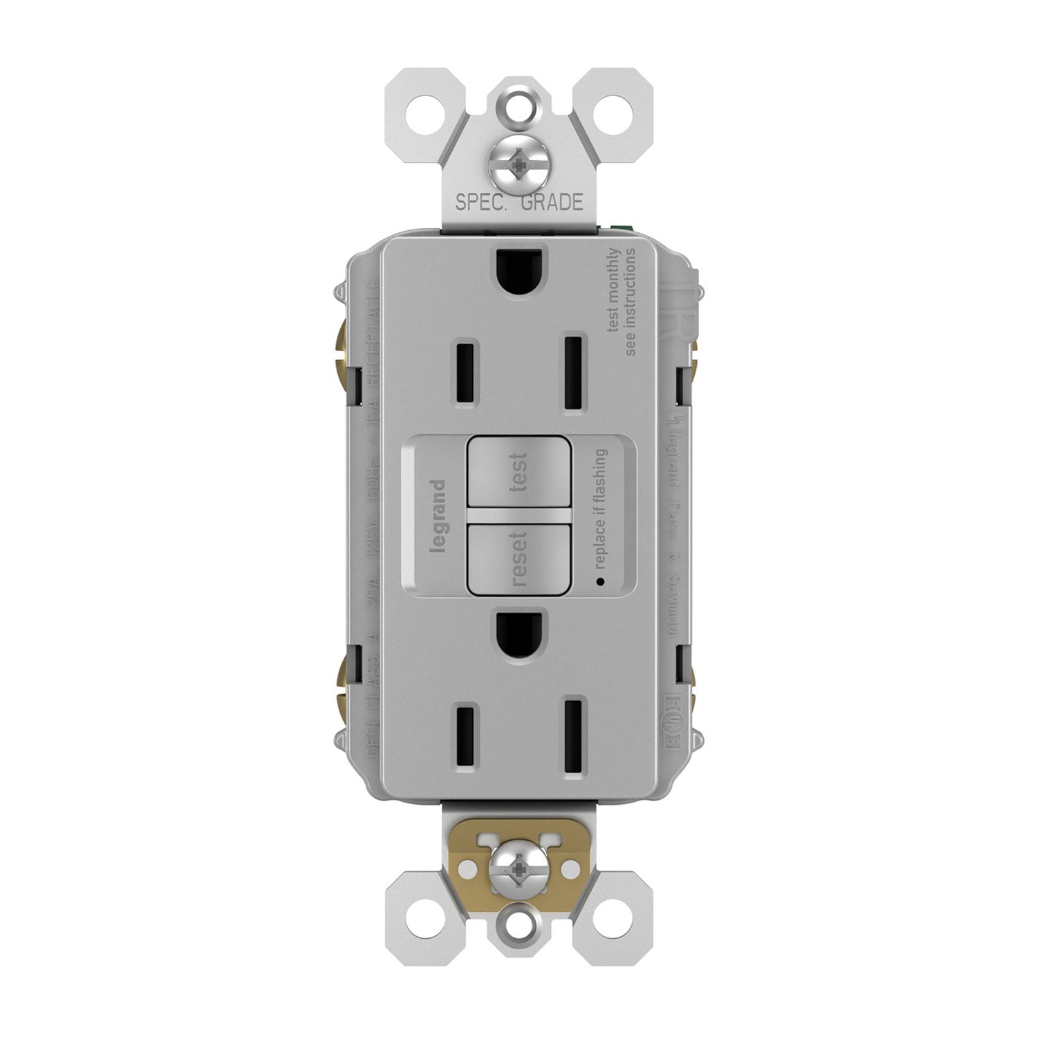 radiant Tamper-Resistant 15A Duplex Self-Test GFCI Receptacle, Gray