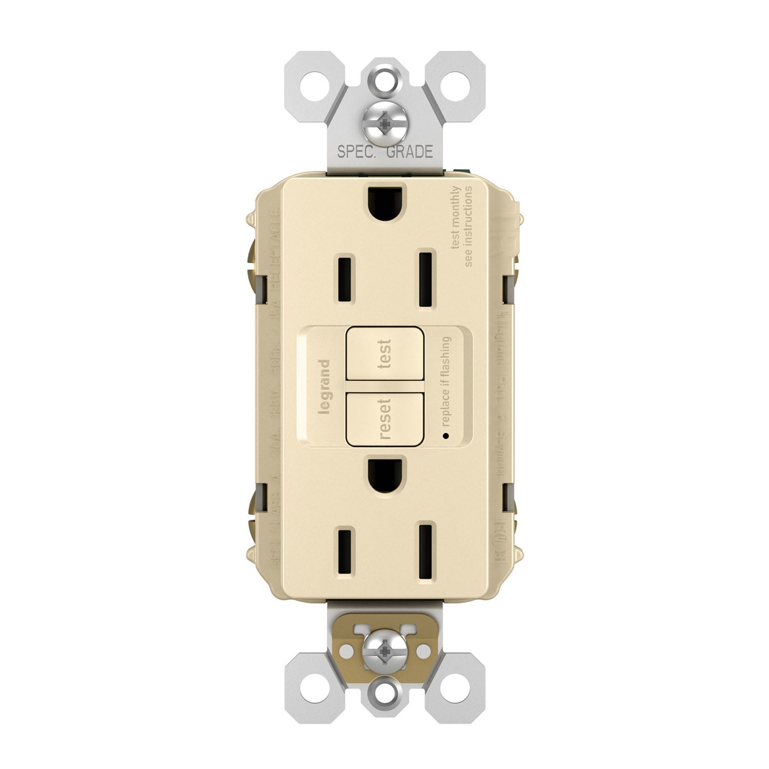 radiant Tamper-Resistant 15A Duplex Self-Test GFCI Receptacle, Ivory