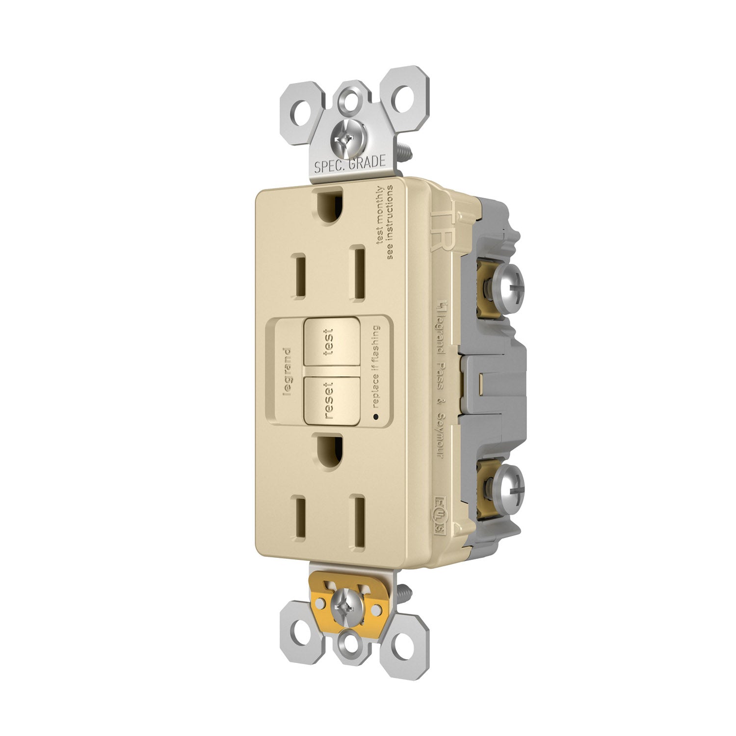 radiant Tamper-Resistant 15A Duplex Self-Test GFCI Receptacle, Ivory