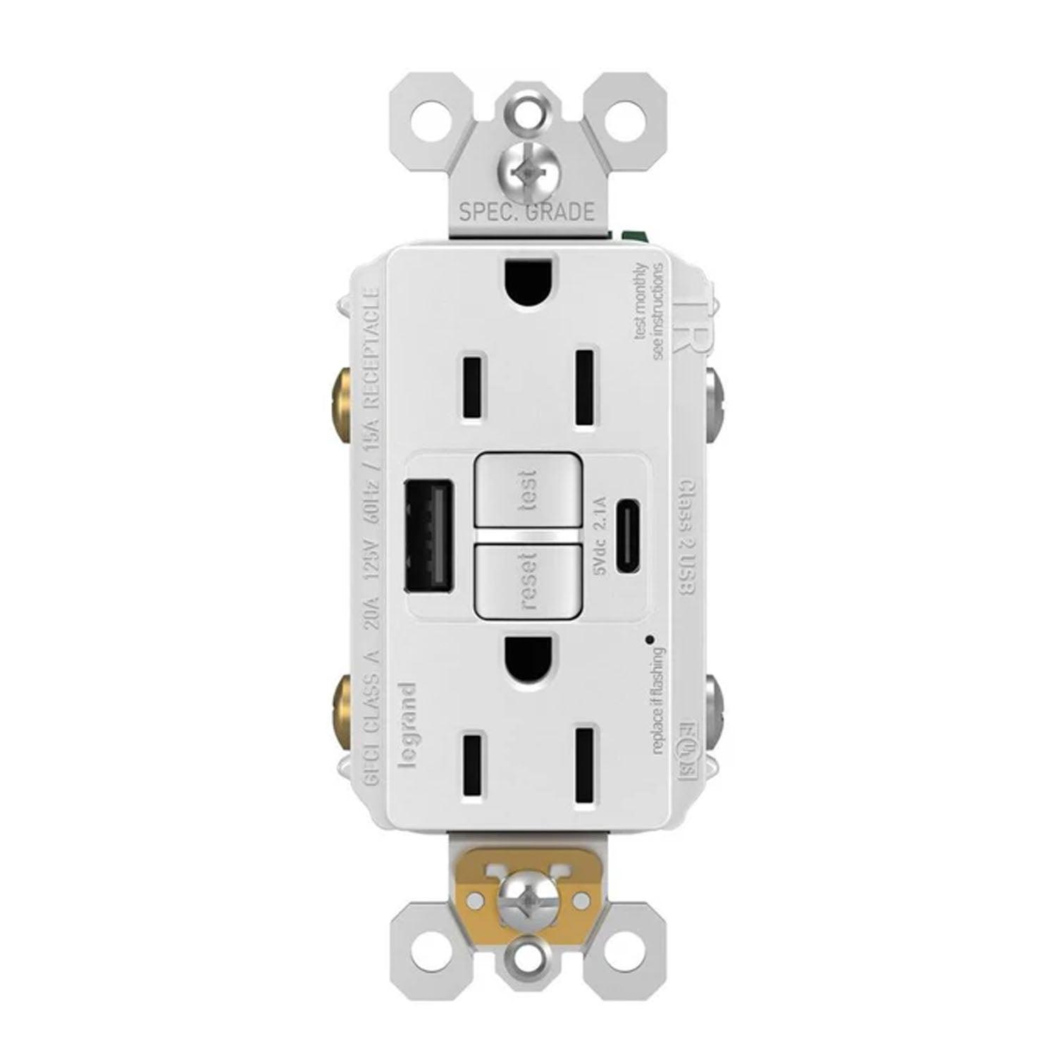 Radiant 15 Amp GFCI Outlet with USB-A/C Outlet Tamper-Resistant White - Bees Lighting