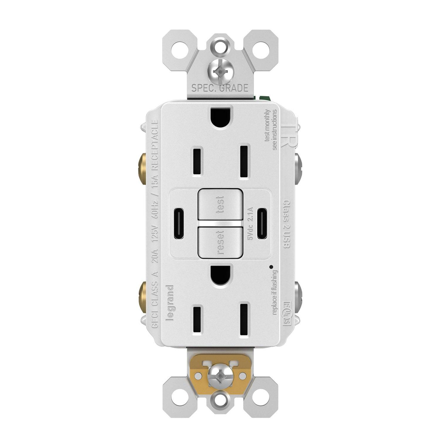 Radiant 15 Amp GFCI Outlet with USB-C Outlet Tamper-Resistant White - Bees Lighting