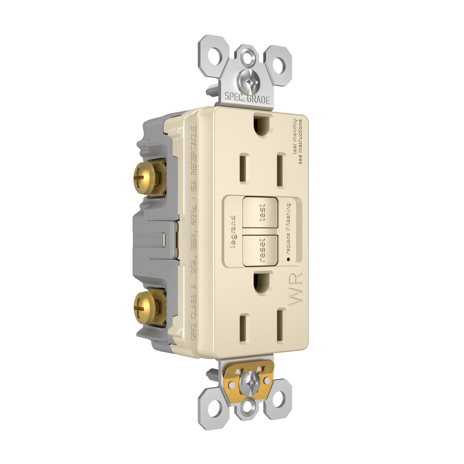 radiant Tamper-Resistant Weather-Resistant 15A Self-Test GFCI Receptacle, Light Almond