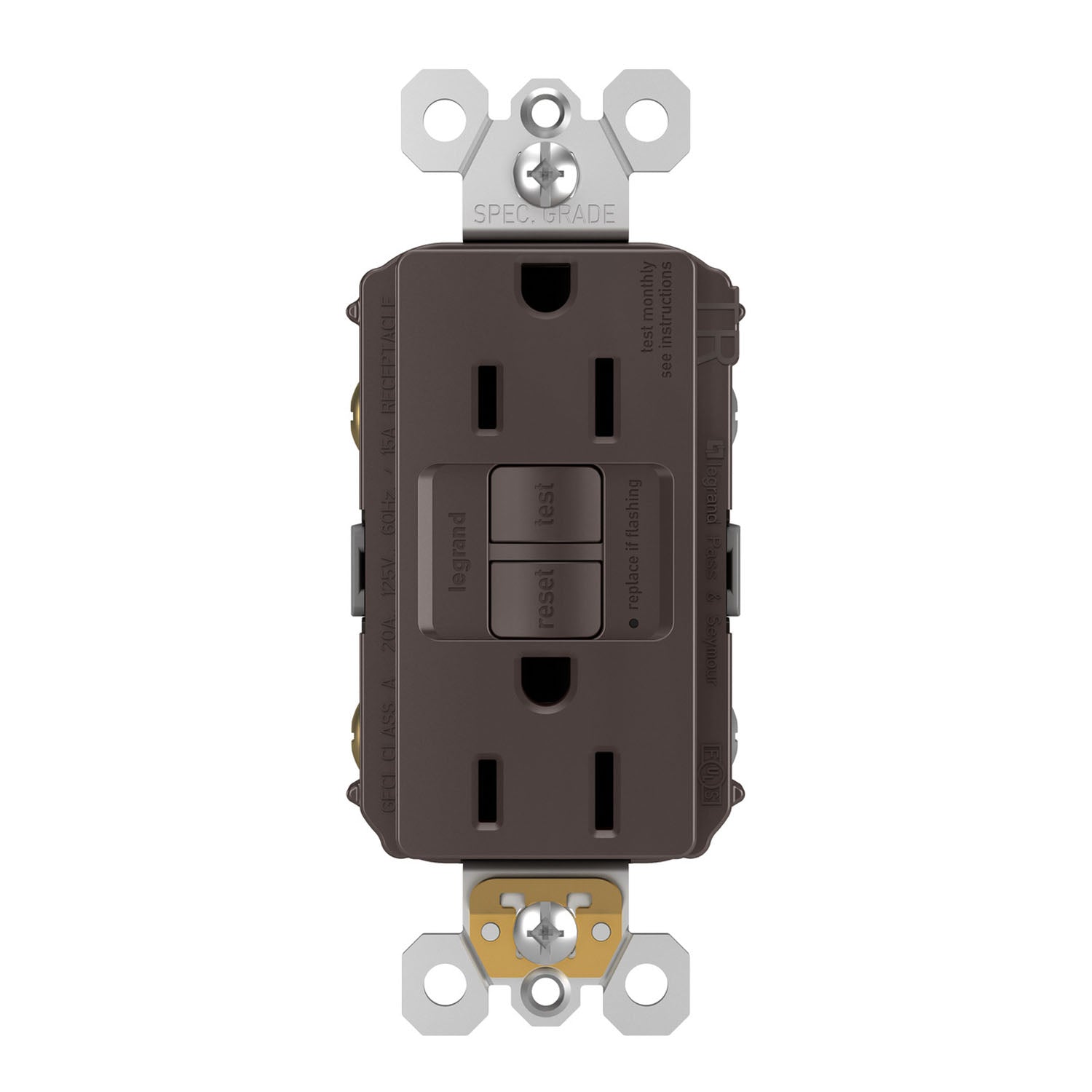 radiant Tamper-Resistant 15A Duplex Self-Test GFCI Receptacle, Brown