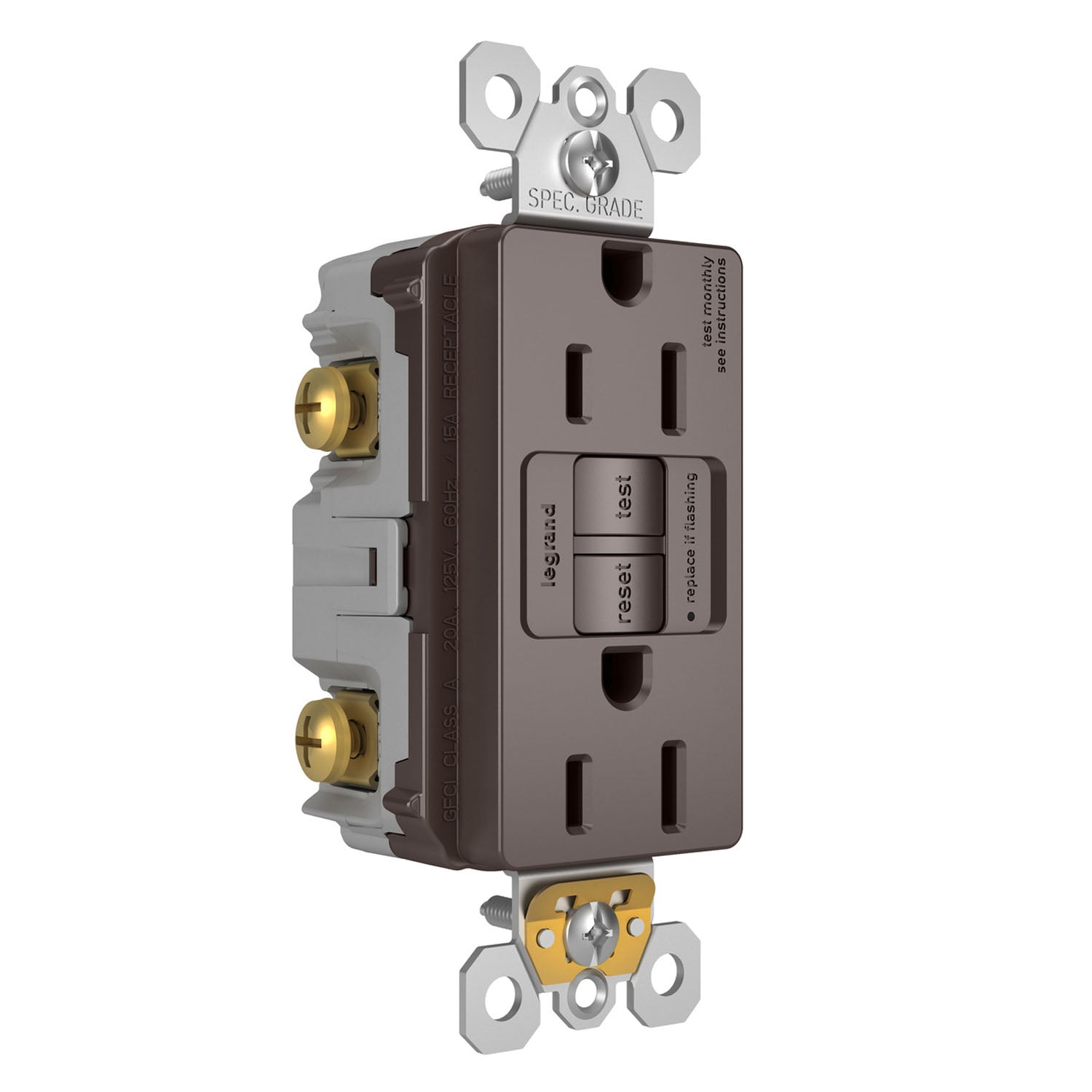 radiant Tamper-Resistant 15A Duplex Self-Test GFCI Receptacle, Brown