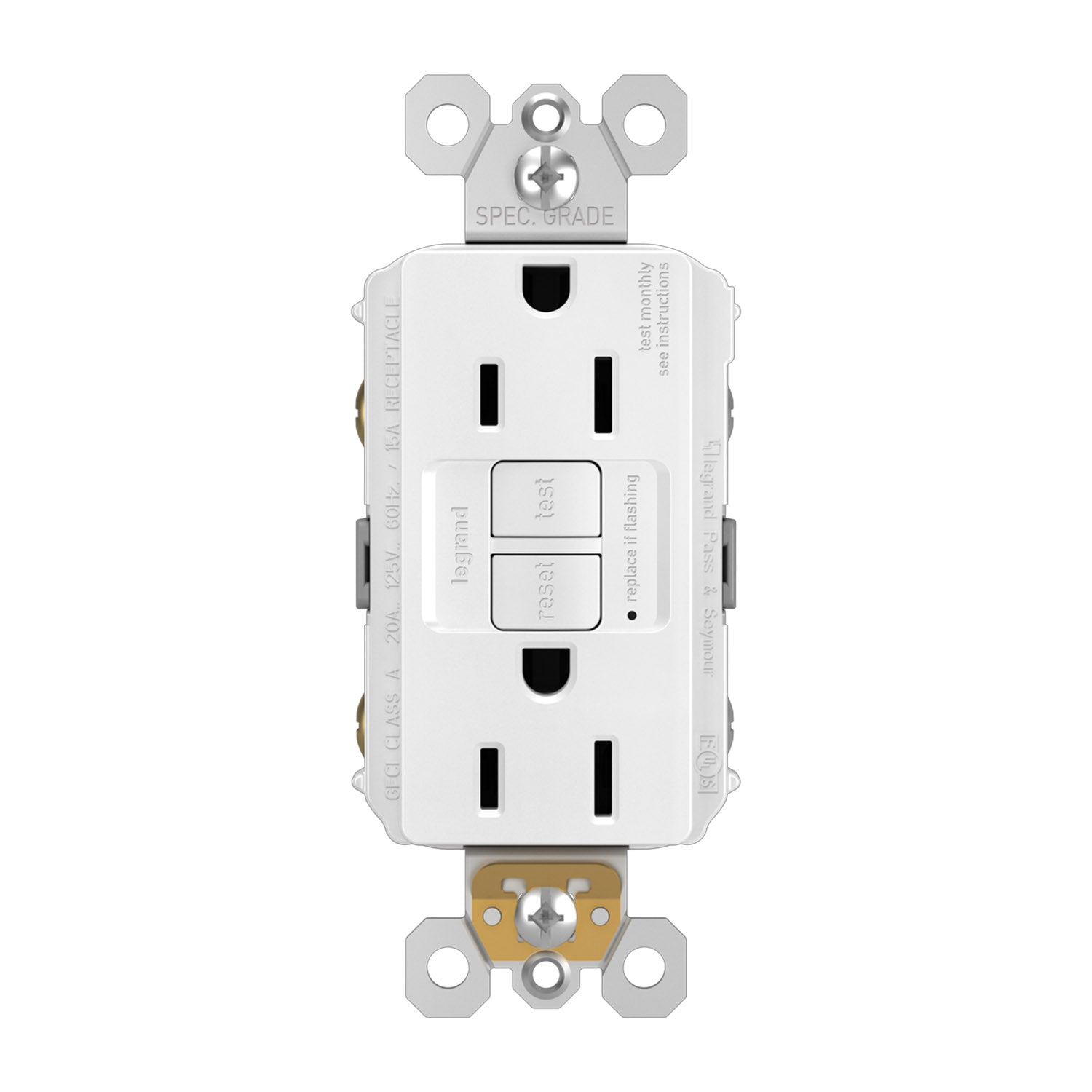 radiant 15A GFCI Self-Test Decorator Duplex Receptacle, White