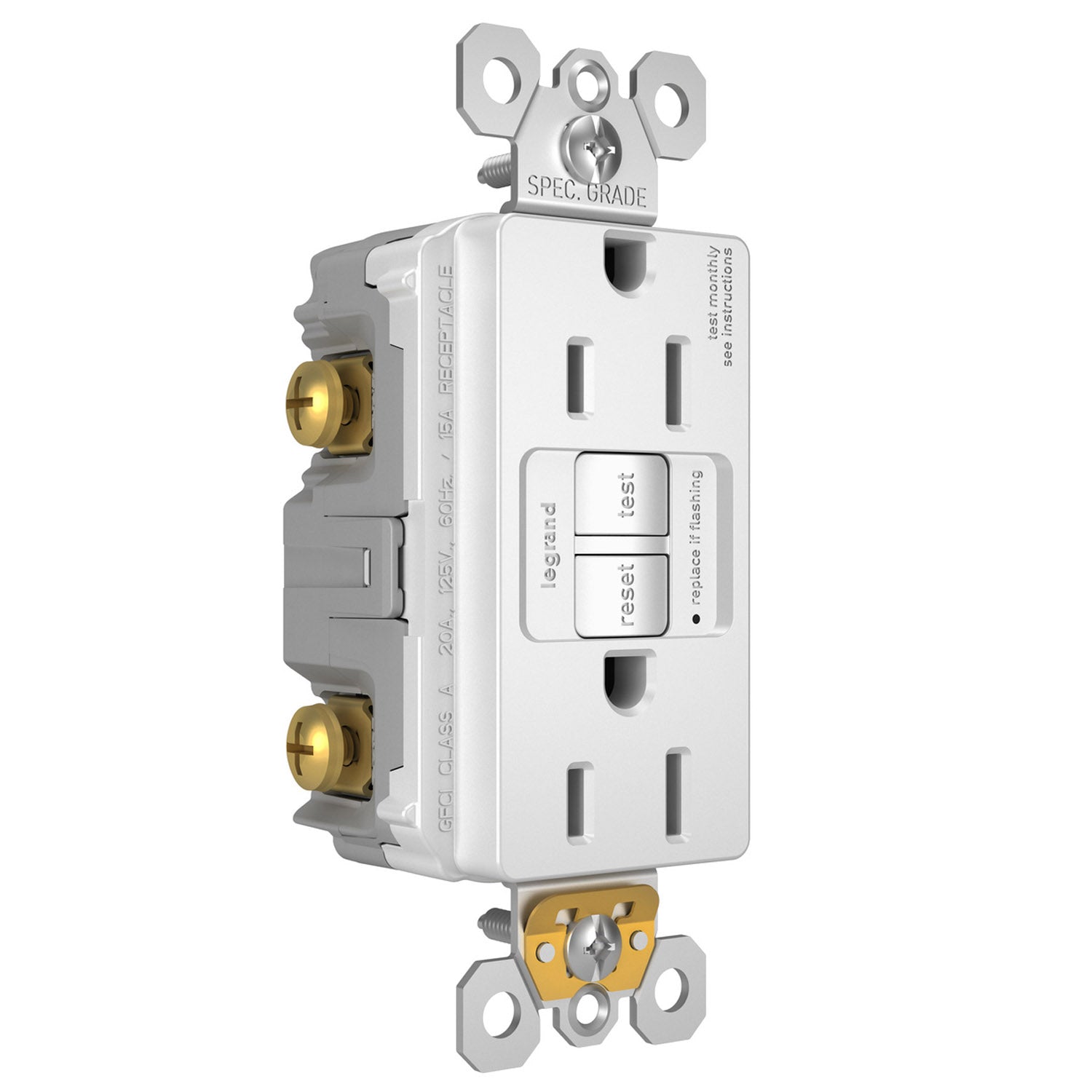 radiant 15A GFCI Self-Test Decorator Duplex Receptacle, White