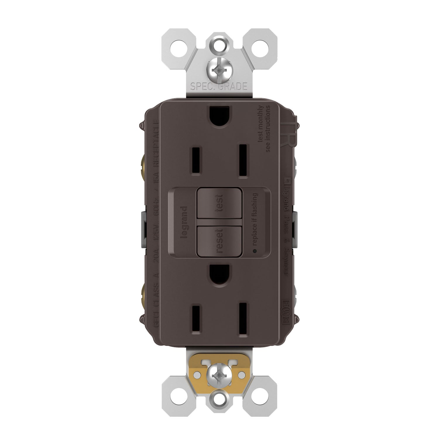 radiant 15A GFCI Self-Test Decorator Duplex Receptacle, Brown