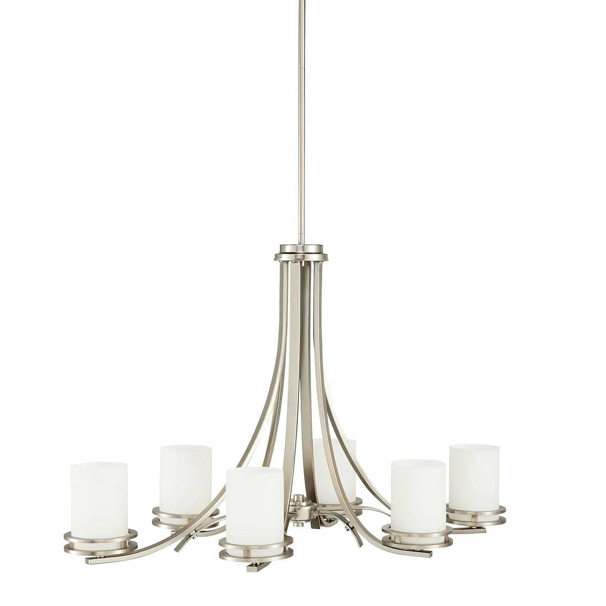 Hendrik 36" 6-Light Chandelier 1-Tier with Satin etched cased opal glass, Brushed nickel Finish - Bees Lighting