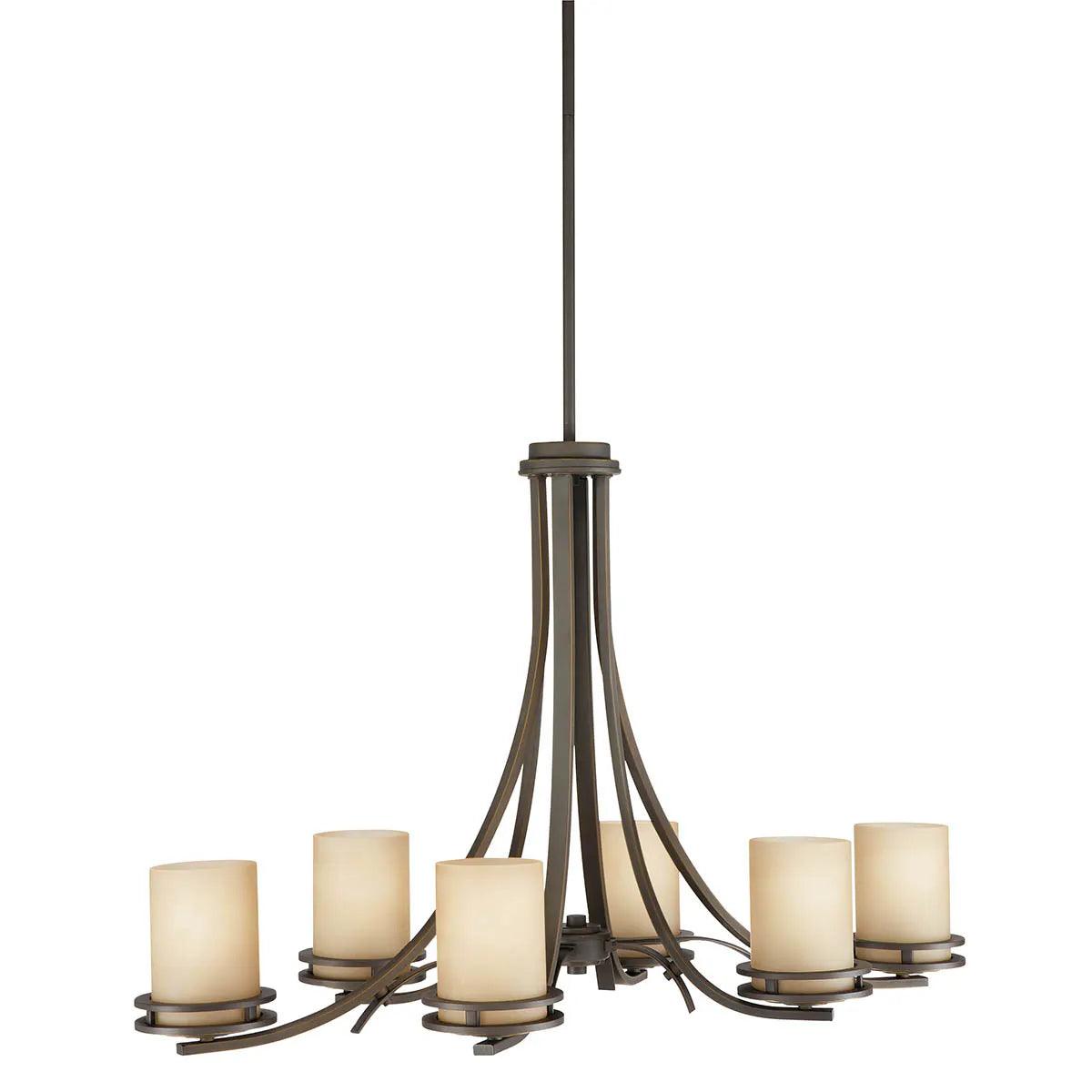 Hendrik 36" 6-Light Chandelier 1-Tier with Satin etched umber Glass, Olde bronze Finish - Bees Lighting