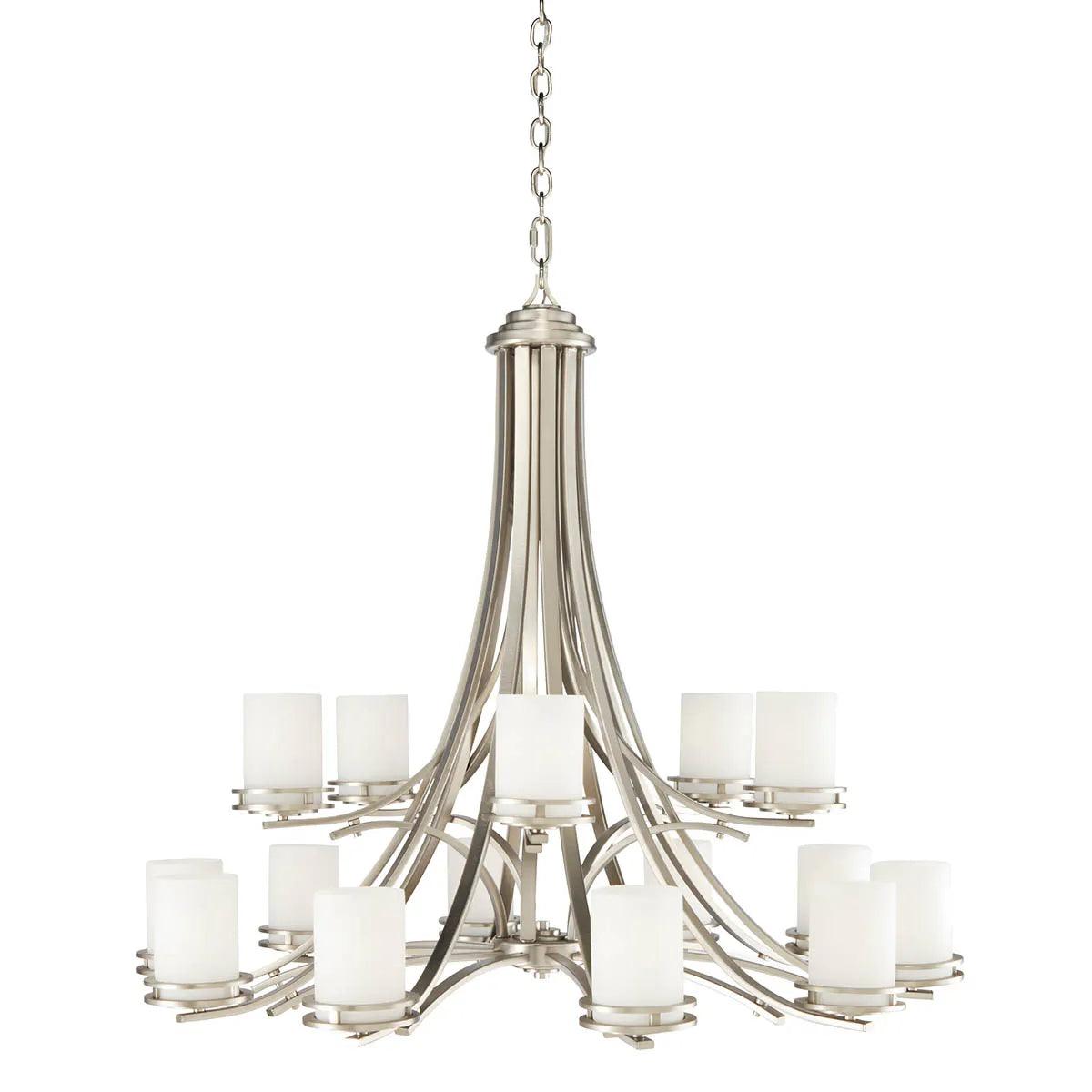 Hendrik 42" 15-Light Chandelier Multi-Tier with Satin etched cased opal glass, Brushed nickel Finish - Bees Lighting