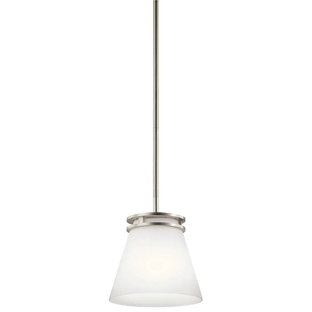 Hendrik 9" 1-Light Cone Pendant Light with Satin etched cased opal glass, Brushed nickel Finish