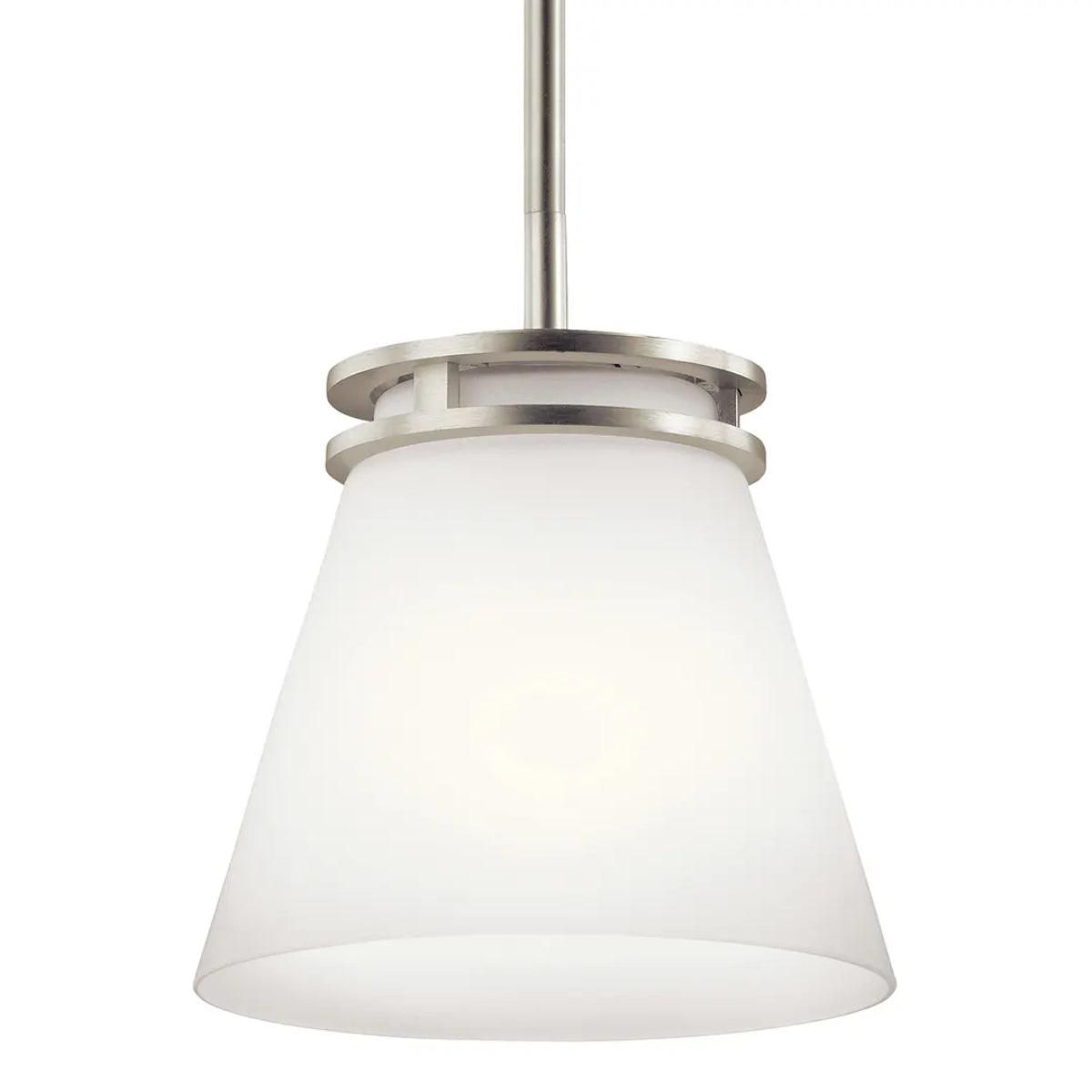 Hendrik 9" 1-Light Cone Pendant Light with Satin etched cased opal glass, Brushed nickel Finish