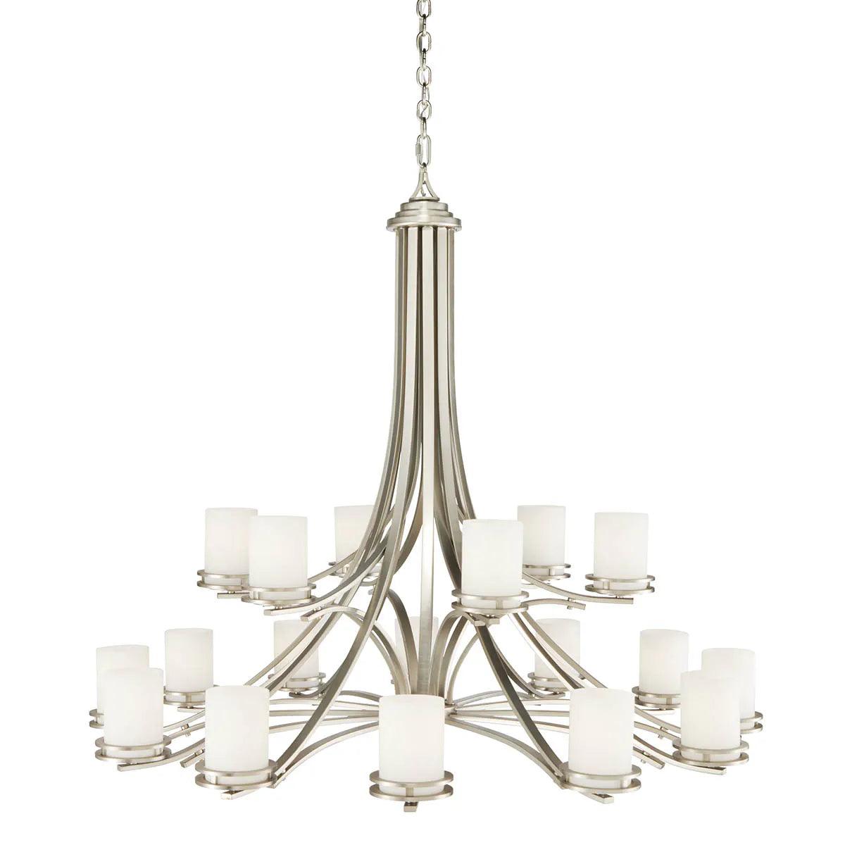 Hendrik 50" 18-Light Chandelier Multi-Tier with Satin etched cased opal glass, Brushed nickel Finish - Bees Lighting