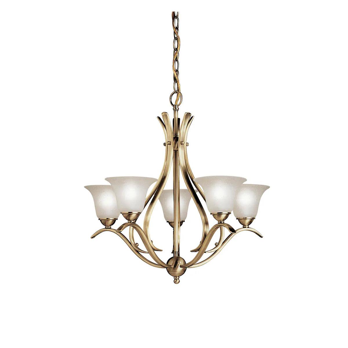 Dover 24" 5-Light Chandelier 1-Tier with Satin Etched Seeded Glass, Antique Brass Finish - Bees Lighting