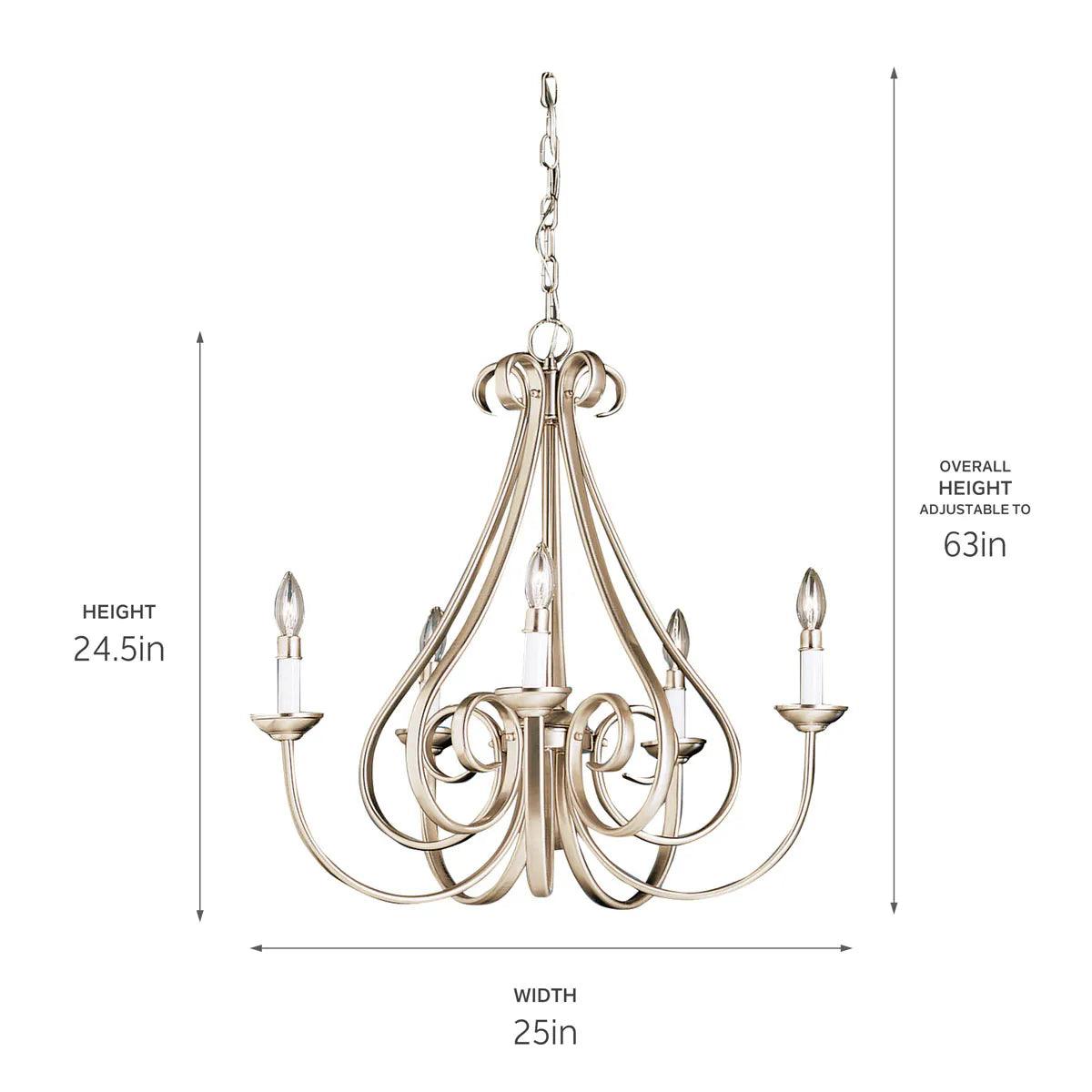 Dover 25" 5-Light Chandelier 1-Tier, Brushed Nickel Finish - Bees Lighting