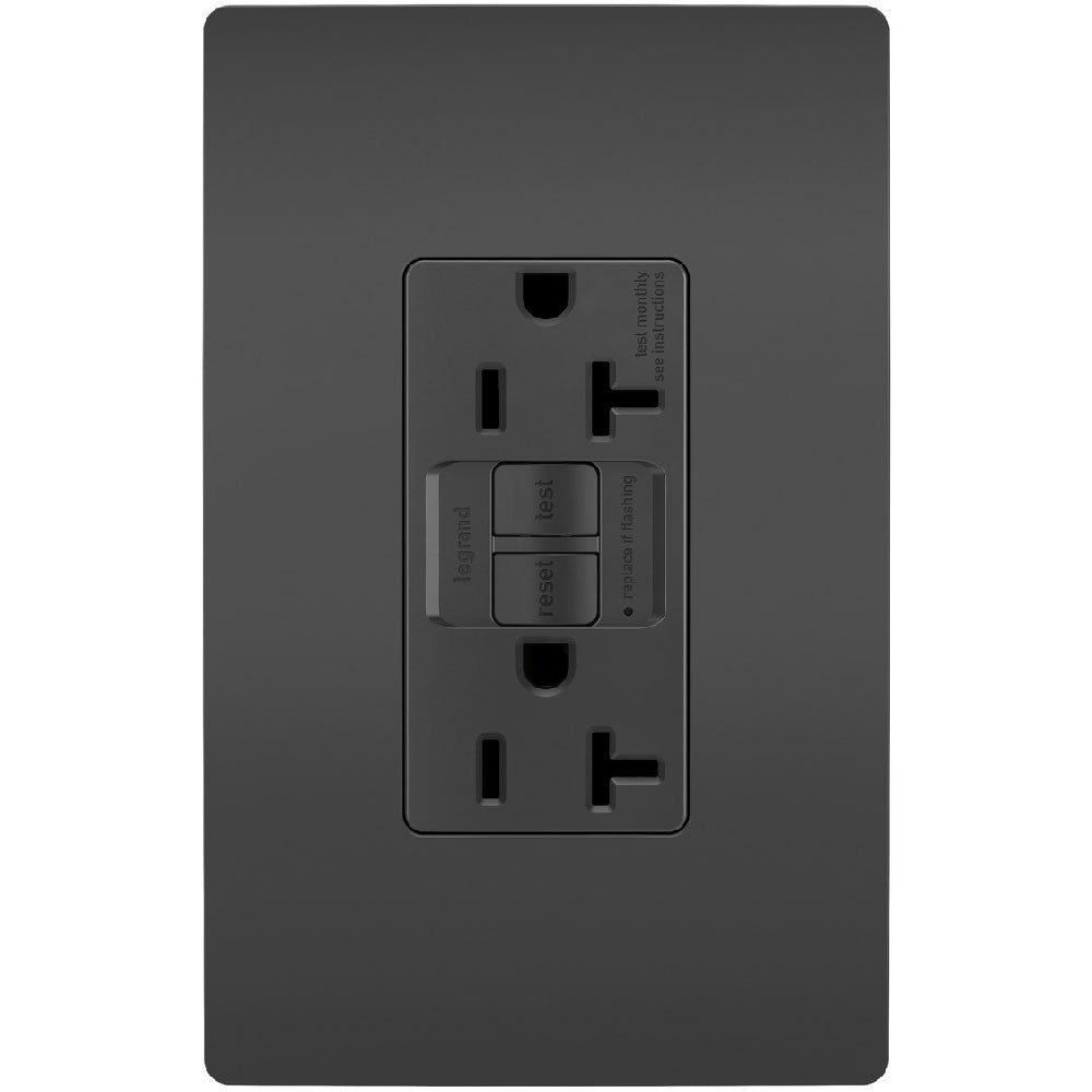 radiant 20A GFCI Self-Test Decorator Duplex Receptacles, Black