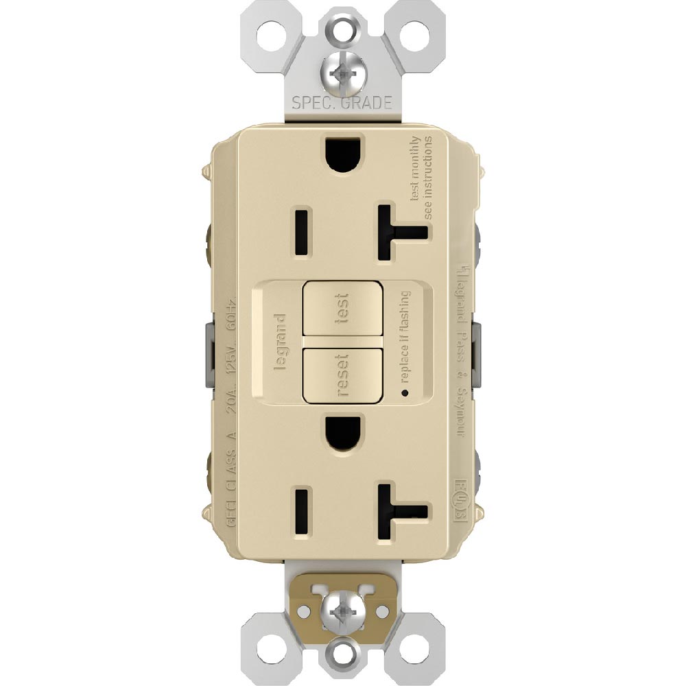 radiant 20A GFCI Self-Test Decorator Duplex Receptacles, Ivory